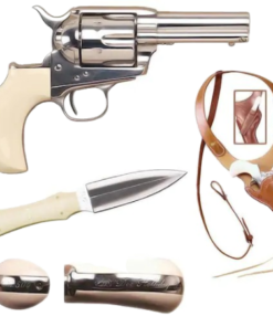 Cimarron Doc Holliday Combo Pistol 45 Colt (Long Colt) 3.5" Barrel, 6-Round Nickel, Bone Ivory Gripped Dagger/Huckle Berry Shoulder Rig quantity