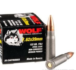 1000 Rounds of 7.62x39mm Ammo by Wolf - 122gr FMJ