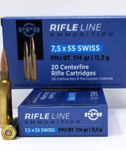 PPU Metric Rifle Ammunition Brass 7.5 X 55 Swiss 20-Rounds 174 Grain Full Metal Case