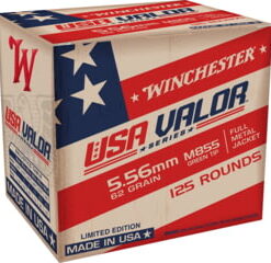 Winchester USA VALOR 5.56x45mm NATO 62 grain Green Tip (M855) Full Metal Jacket Boat Tail (FMJBT) Brass 500 rounds